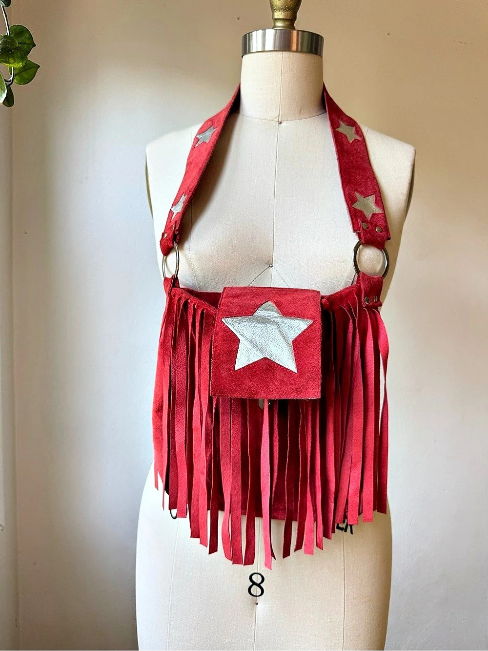 Vintage Rocker 1970s Authentic Fringe Star Crossbody in Red & Silver